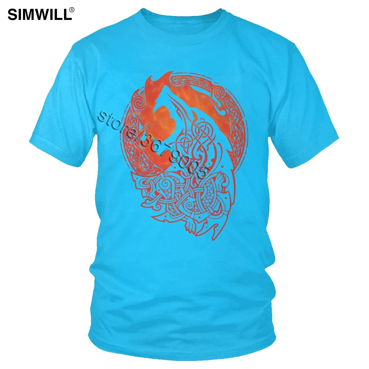 Viking Valhalla Odin Fenrir T Shirt Fashion Urban Cotton Nordic Mythology T-Shirt Men Short Sleeve Loki's Son Monstrous Wolf Tee - Цвет: Королевский синий