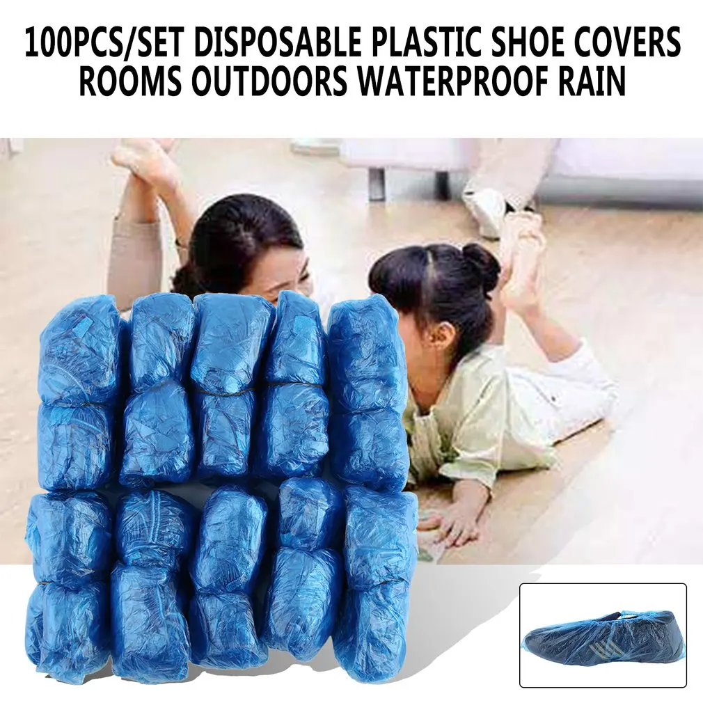 100Pcs/Set Disposable Plastic Shoe Covers Rooms Outdoors Waterproof Rain Boot Carpet Clean Hospital Overshoes Shoe Care Kits