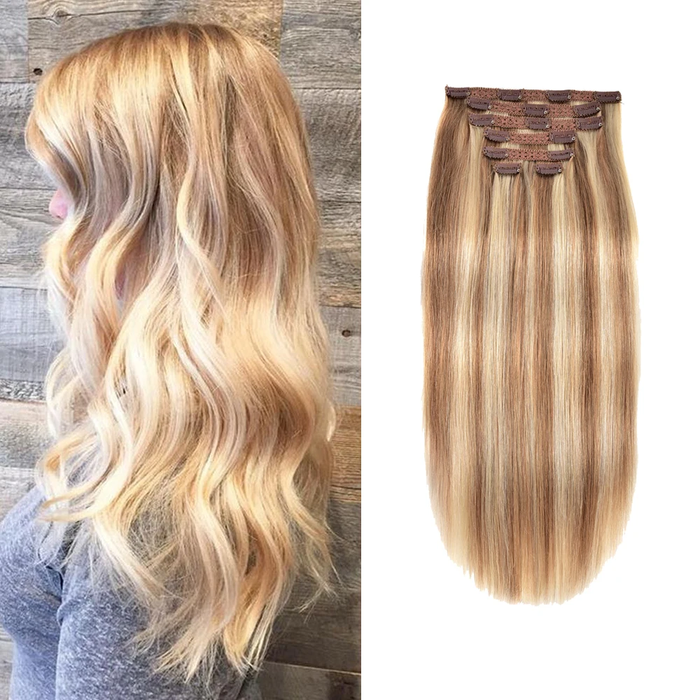 

Gazfairy Straight Style Real Remy Hair Double Weft Full Head Clip In Human Hair Extensions 14''-20'' 120g 7Pcs/Set For Women