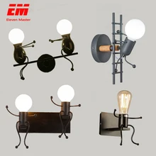 Простой Модный креативный Железный светодиодный настенный светильник в стиле ретро, для спальни, прохода, мультяшный робот, бра, освещение, лампа для внутреннего украшения ZBD0008