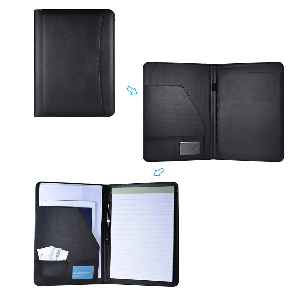 

Multifunctional Business Portfolio Padfolio Folder Document Case Organizer A4 PU Leather with Business Card Holder Memo Note Pad