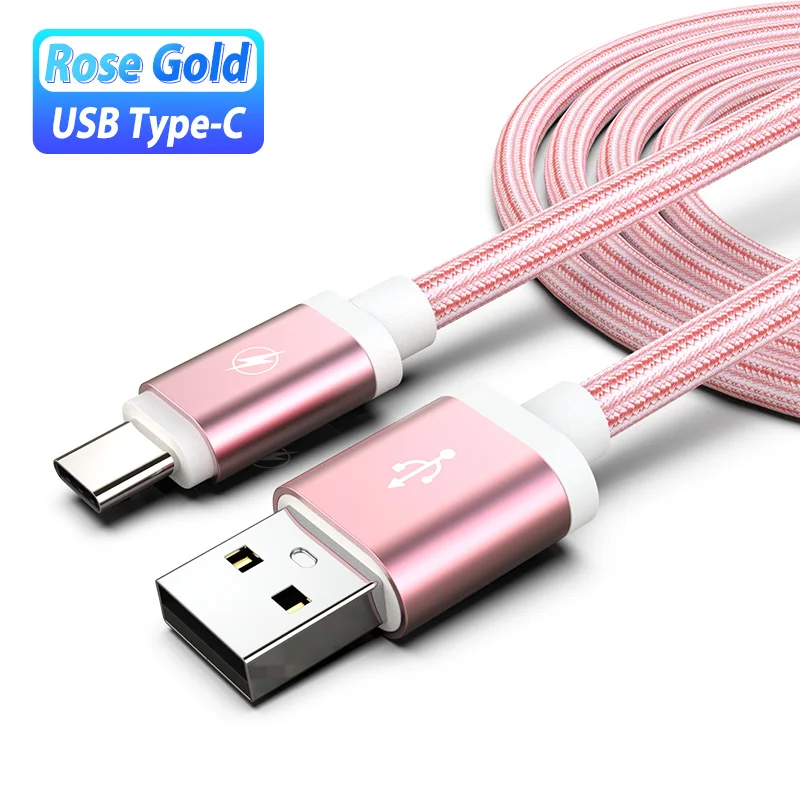 Кабель зарядного устройства usb type C для samsung Galaxy A5 A7 Note10 Plus Кабель быстрой зарядки для nintendo Switch 2/3 м длинный кабель Usb C - Цвет: Rosegold