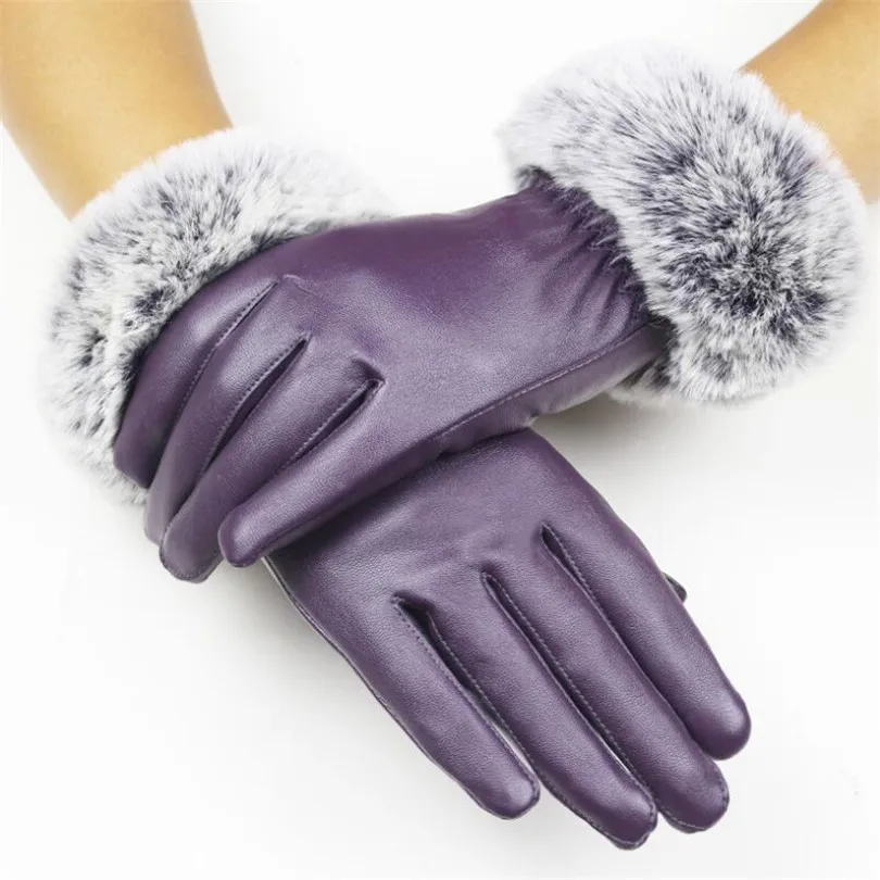 YRRETY, унисекс, черные перчатки из искусственной кожи на палец, одноцветные, для женщин, для вождения, для мужчин и женщин, модные, зимние, мужские, женские, теплые перчатки - Цвет: G151 Wool purple