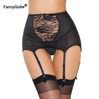 

Mesh Cut Out Lace Garter G-Thong Suit Lady Sexy Panty Lingerie Floral High Waist Suspender Belt For Women Plus Size