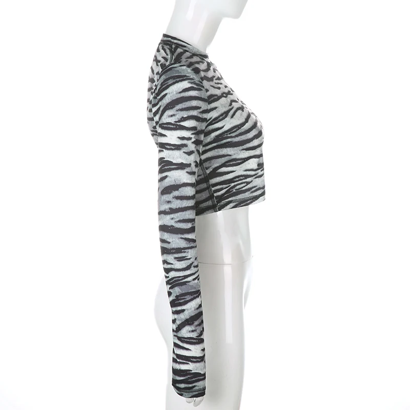 Harajuku Zebra Printed Y2K Women's T-shirts Vintage Goth E-girl Cropped Top Aesthetic Korean Style Long Sleeve Tees 2020Iamhotty