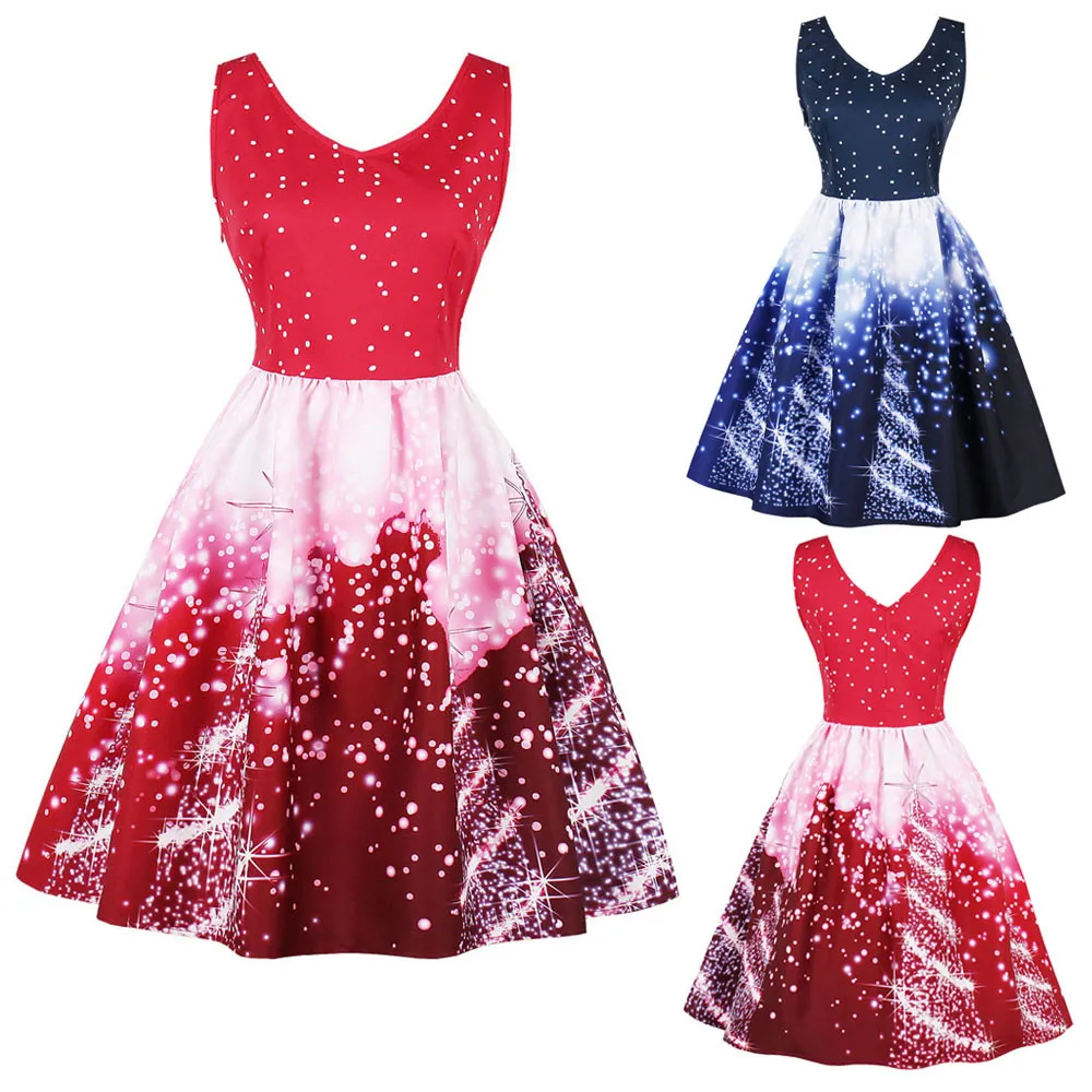 

Charming Christmas Dress Plus Size Womens winter Santa Christmas Party Dress Vintage Xmas Swing Skater Dresses ropa mujer#guahao