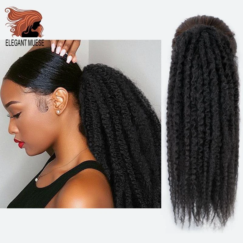 Synthetic Afro Puff Marley Braids Hair Afro Kinky Straight Ponytail Organic Hairpiece Crochet