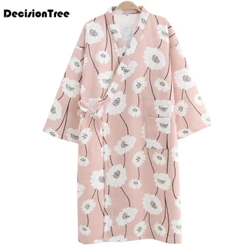 

2020 robes women long cotton japanese style kimono pajamas cartoon lovely bathrobe female nightwear casual trendy robe