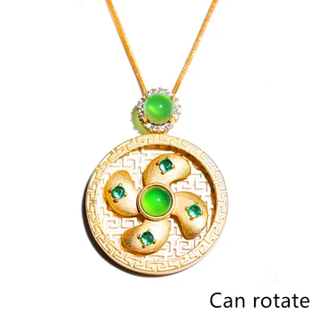 

925 Silver Inlaid Chrysoprase Necklace Pendant Rotating Small Windmill Emerald Elegant Lady Jewelry Unique Gift
