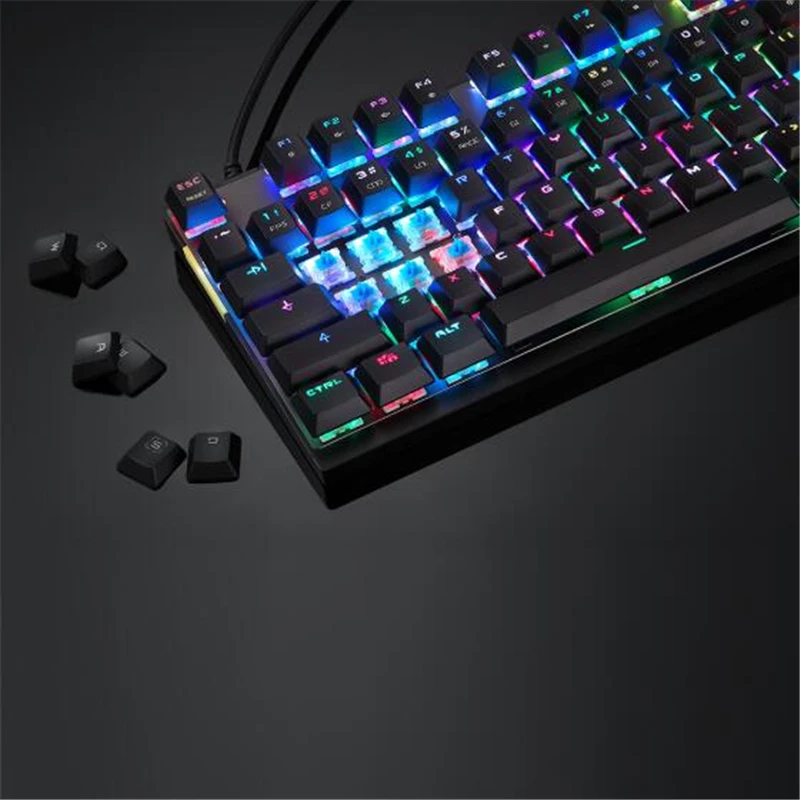 Механическая клавиатура фоновая подсветка RGB светодиодный проводной компьютерная игровая клавиатура, синие/красные переключатели, 87 клавиш N-Key rolover(черный и розовый