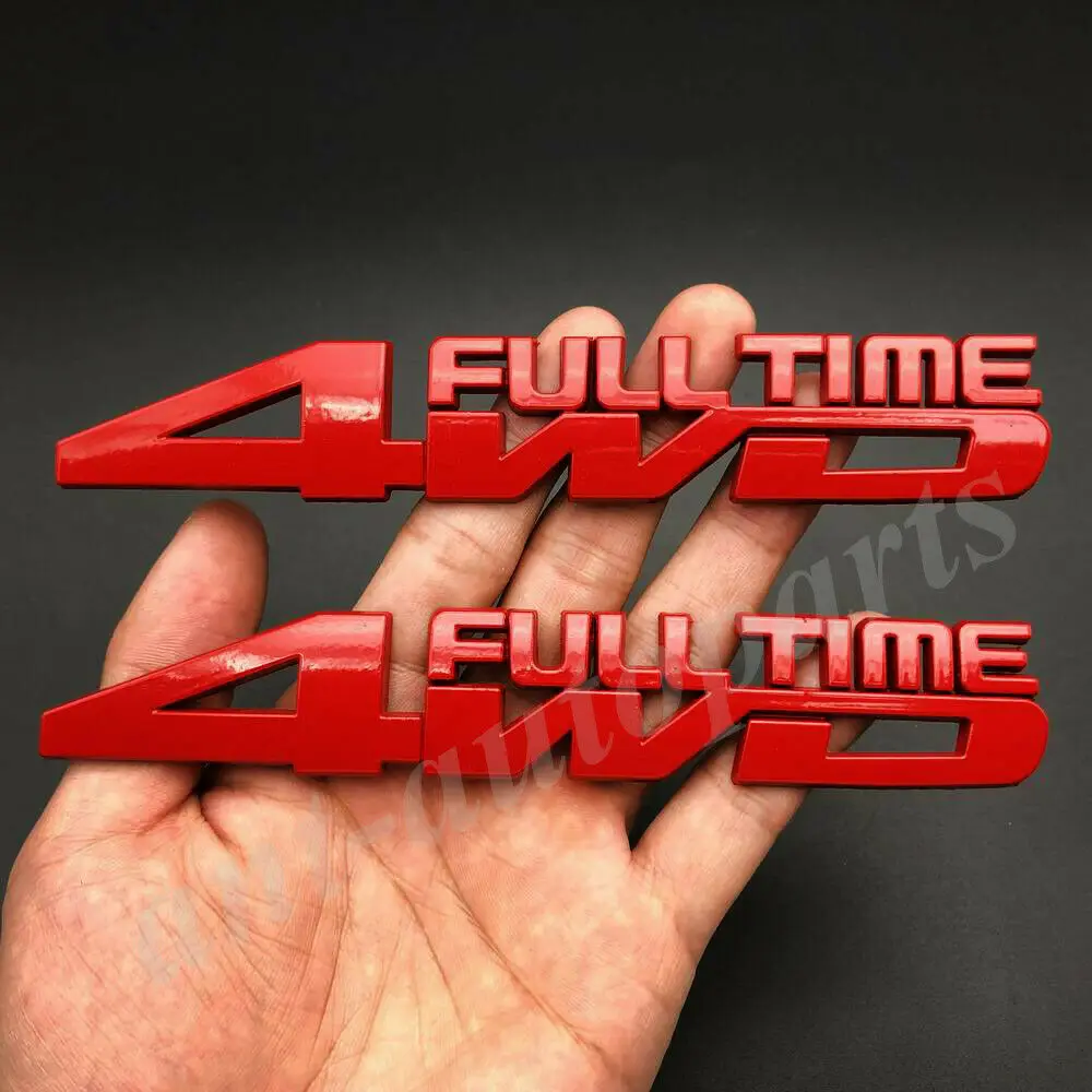 

2x Metal Red 4WD FULL TIME 4X4 Car Fender Trunk Emblem Badge Decals Sticker