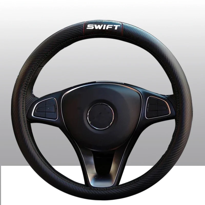 Для Suzuki Swift 38 см автомобильный карбоновый кожаный чехол на руль, крышка на руль, автомобильные аксессуары для интерьера