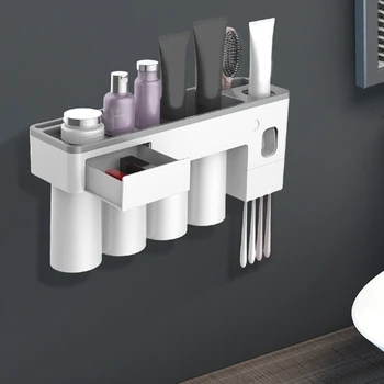 

Family Magnetic Tooth-Brushing Water Washing Teeth Cleaner Cup Automatic Toothpaste Dispenser with Toothbrush Holder