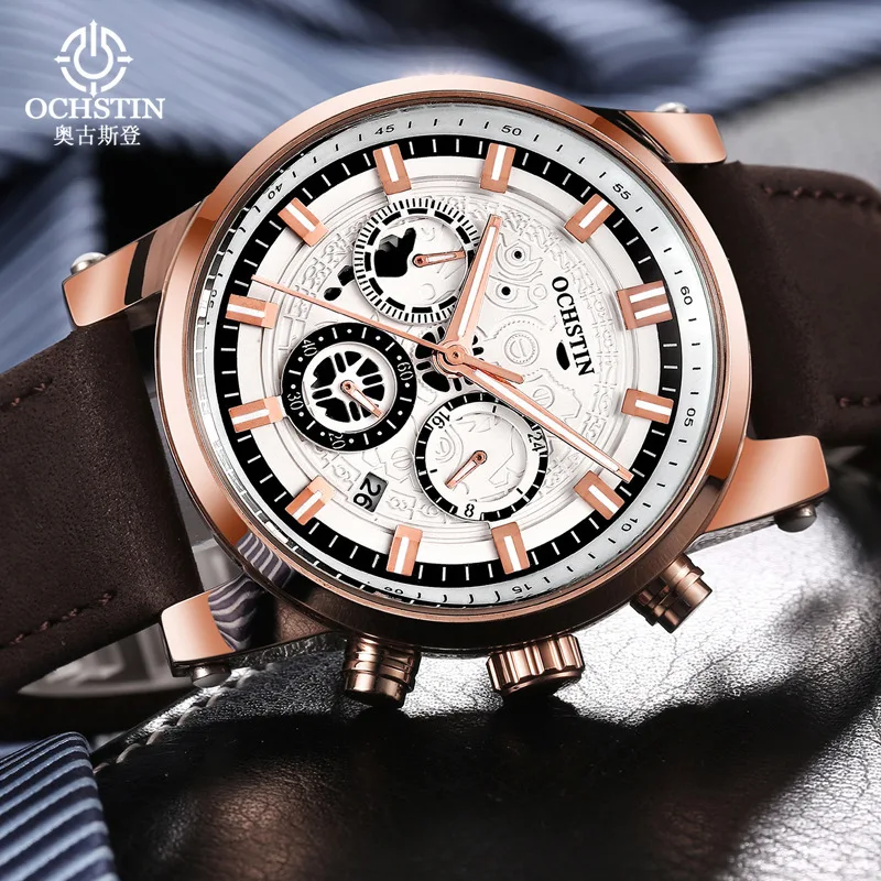 

Table ochstin New Style MEN'S Quartz Watch Cool Hollow out Three-Eyed 6-Pin Watrproof Watch