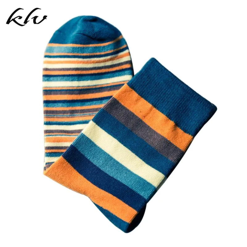Men Boys Contrast Color Block Striped Long Crew Socks Cotton Ribbed Knit Winter