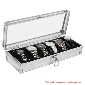

6 Grid Insert Slots Jewelry Display Storage Case Aluminium Watch Box Organizer Holder Packaging Silver For Men Valentine Gift