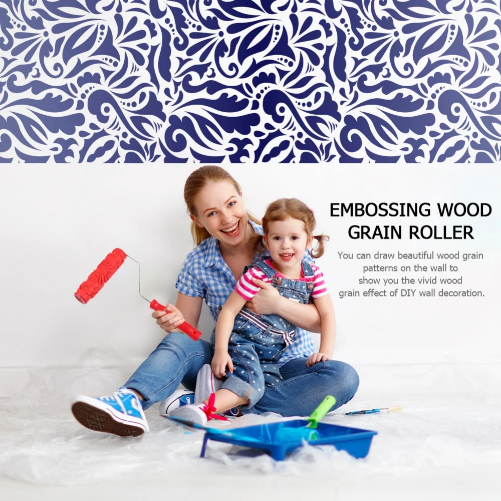 

Flower Handle Embossed Wood Grain Roller Wall Painting Imitation Home Decoration Embossed Wall Paper Roller Design Tool