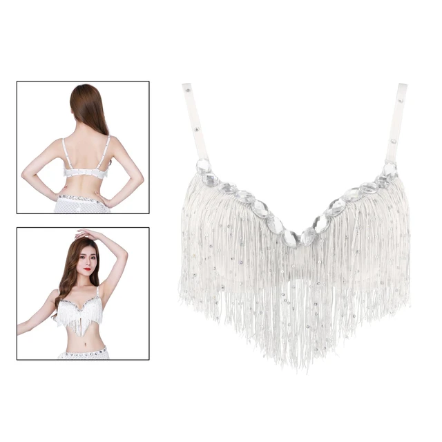 Women's Belly Dance Costume Sequin Bras Tassel Fringe Top Party