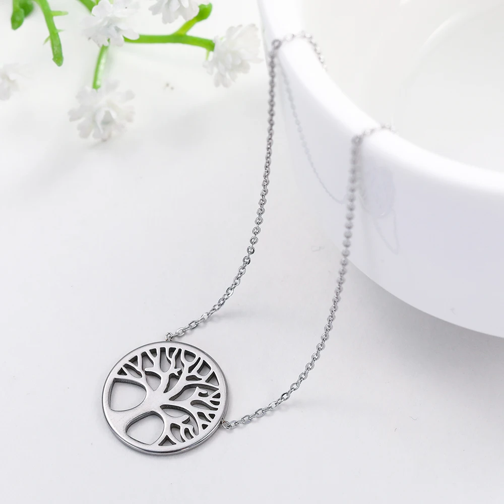 LIKGREAT Tree of Life Pendant Chokers Necklace Round Stainless Steel Charm Bracelets Wiccan Amulet Jewelry for Women Gifts