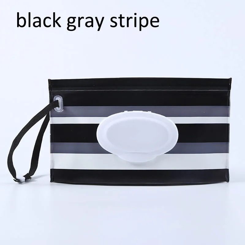 black gray stripe Переносные детские влажные салфетки на застежке, контейнер для салфеток, экологически чистые, легко переносные, раскладушка, косметические чистящие салфетки, чехлы 23*13,5 см - Цвет: black gray stripe