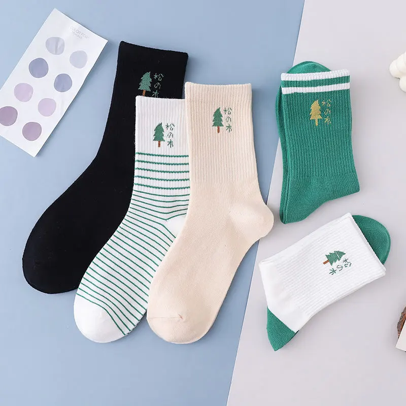 

Cartoon Sock Women Plant Socks for Woman Casual Ladies Creative Pine Tree Sox Cotton Spring Girls Trendy Japanese Calcetines