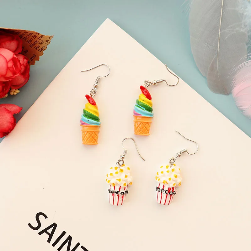 

Ice Cream Popcorn Drop Earrings For Women Fashion Accessories Girls DIY Handmade Unique Personality Dangle Earrings Jewelry Gift
