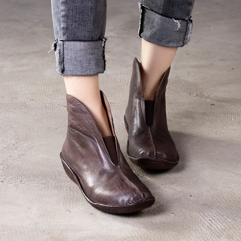 

Tenige Handmade Genuine 2020 Head Layer Cowhide Lady Leather Ping With Ankle Boots Female