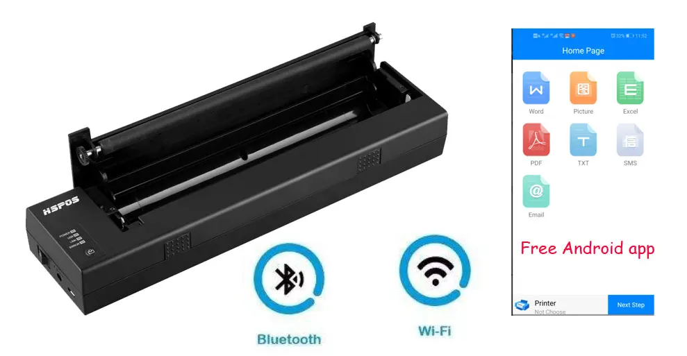 Новейший Дизайн A4 портативный принтер с Bluetooth Встроенный аккумулятор поддержка PDF, документы, фотографии с мобильного телефона печати