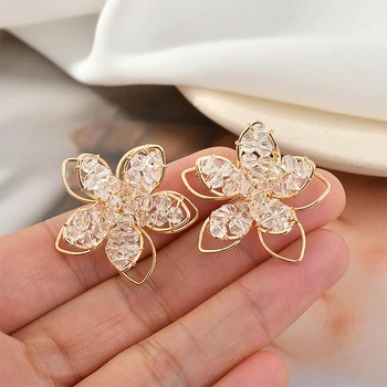 

Handmade Three-dimensional Winding Crystal Beads Double-Layer Front Point Five-Petal DIY Earrings Ear Stud Hair Accessories