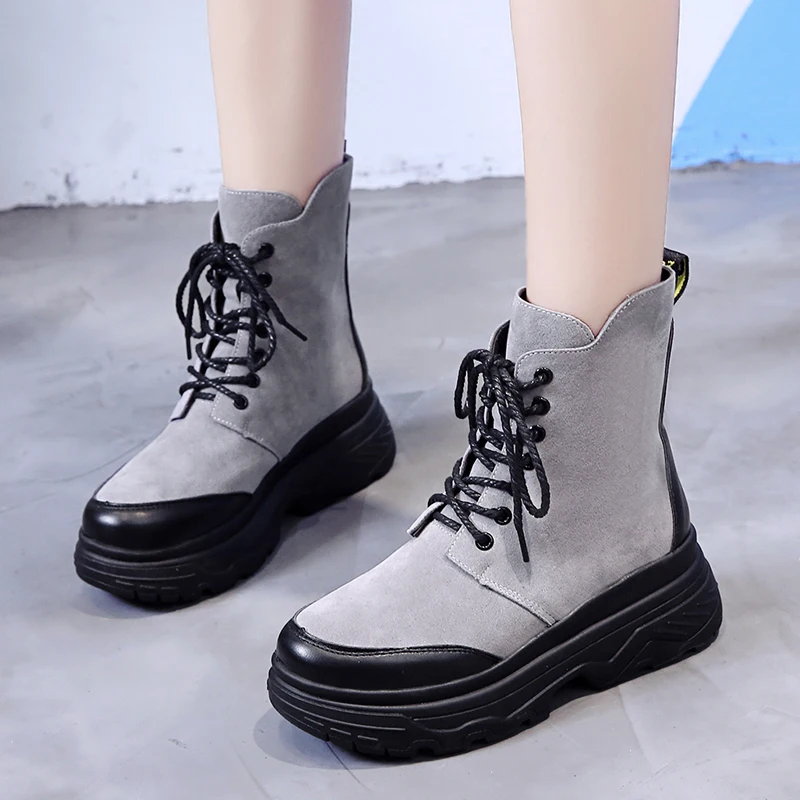 

Lucyever High Platform Botines Mujer 2019 Autumn Patchworm Ankle Boots Women Thick Bottom Casual Shoes Woman Faux Suede Botas