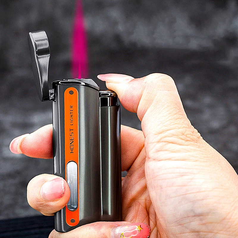 

HONEST Gas Window Windproof Inflatable Cigarette Cigar Lighter New Jet Flashlight Lighter Turbine Metal Lighter