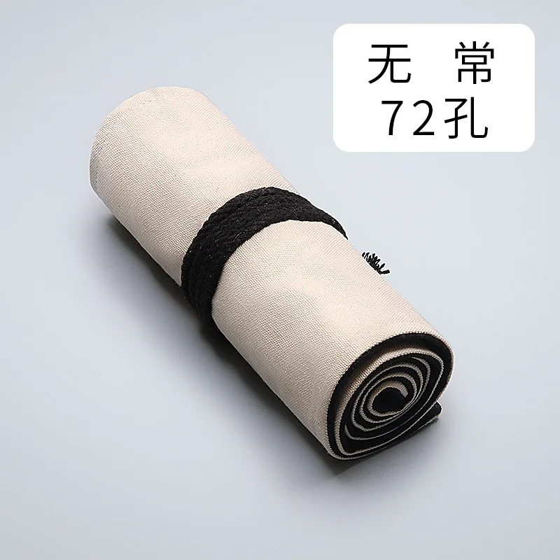 72 Holes Solid color handmade canvas colored pencil curtain drawing special storage bag large capacity men's and women's roll pen bag - Цвет: 72 Holes