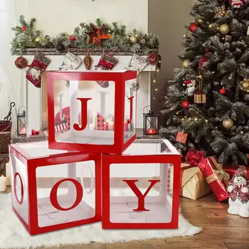 

RED Cube Transparent Boxes JOY Wedding Room Party Decoration Christmas Decoration Box Letter Transparent Boxes Birthday