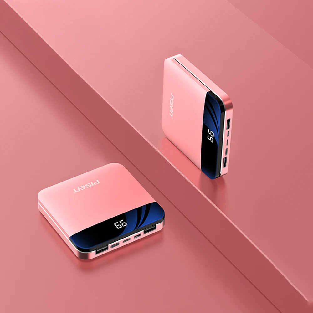 PISEN USB светодиодный внешний аккумулятор 10000 мАч, внешний аккумулятор для быстрой зарядки, внешний аккумулятор для Xiaomi Mi, Iphone, samsung - Цвет: Pink