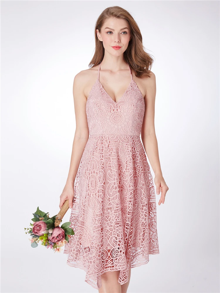 Это Yiya платье подружки невесты Элегантное открытое кружевное розовое платье женские вечерние платья для девочек с v-образным вырезом без рукавов Vestido Madrinha C501