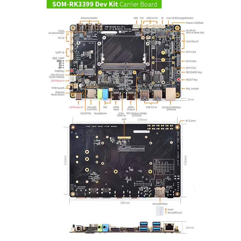 SOM-RK3399V2 ھ   ŰƮ HDMI ȣȯ Է MIPI ־Ȱ  ν 4G ̽   WiFi