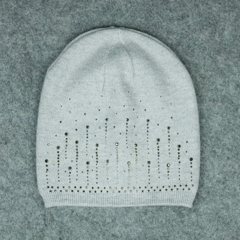 Light Gray Вязаная Шерстяная Шапочка, женская шапочка в европейском и американском стиле, одноцветная теплая Модная двухслойная шапка - Цвет: Light Gray
