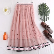 Новая весенняя летняя Пастельная юбка в горошек с двойной сеткой, повседневная женская юбка трапециевидной формы с высокой талией yy172