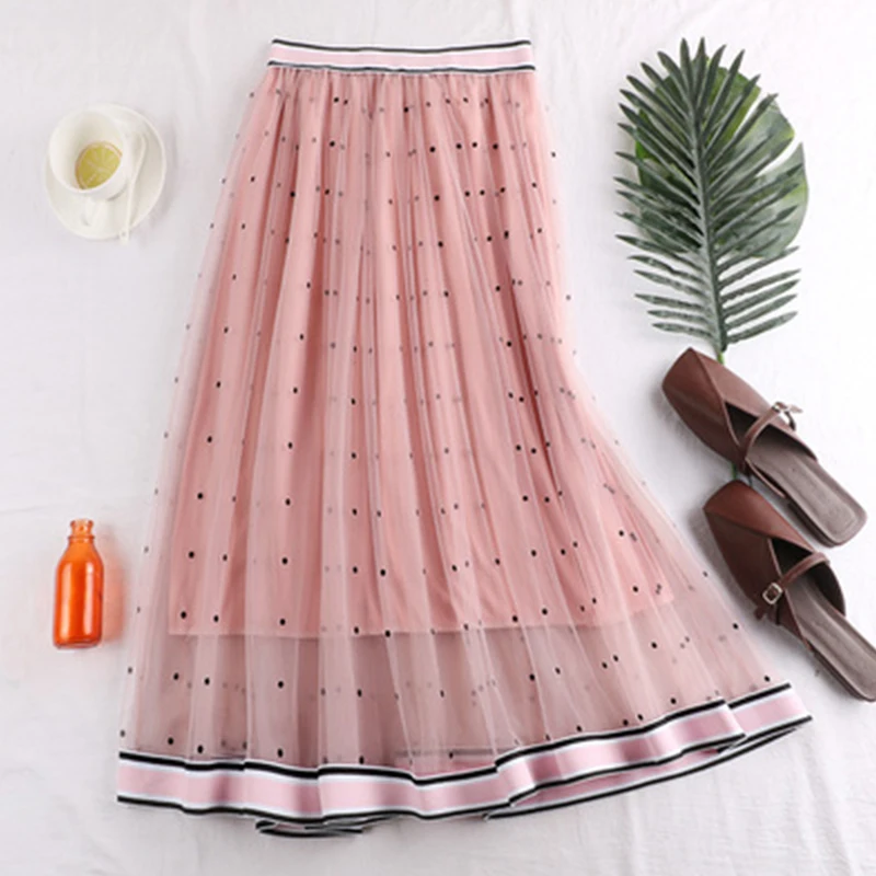 2019 новая весенняя летняя Пастельная юбка в горошек с двойной сеткой повседневная