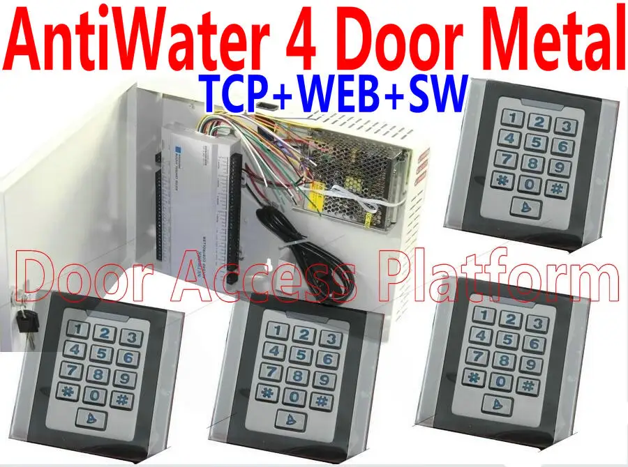 Водонепроницаемый 4 двери веб-контроль доступа Лер PCB доступ к двери+ 4 Металлический Чехол-код+ ID кард-ридер вход+ выход управление ПК SW клавиатура кодер