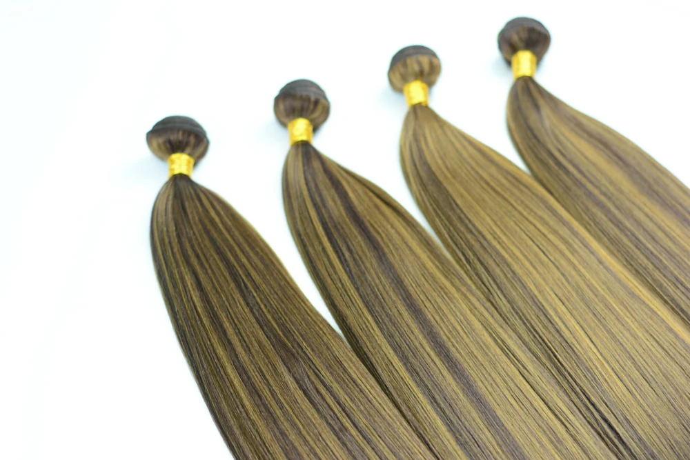 Endireitar a Trama Dobro da Cor do Piano do Cabelo da Fibra Resistente ao Calor Yaki em Linha o Cabelo Sintético Macio Empacota Parte Pode Tecer Reta 100g Uma 2 Apliques e perucas