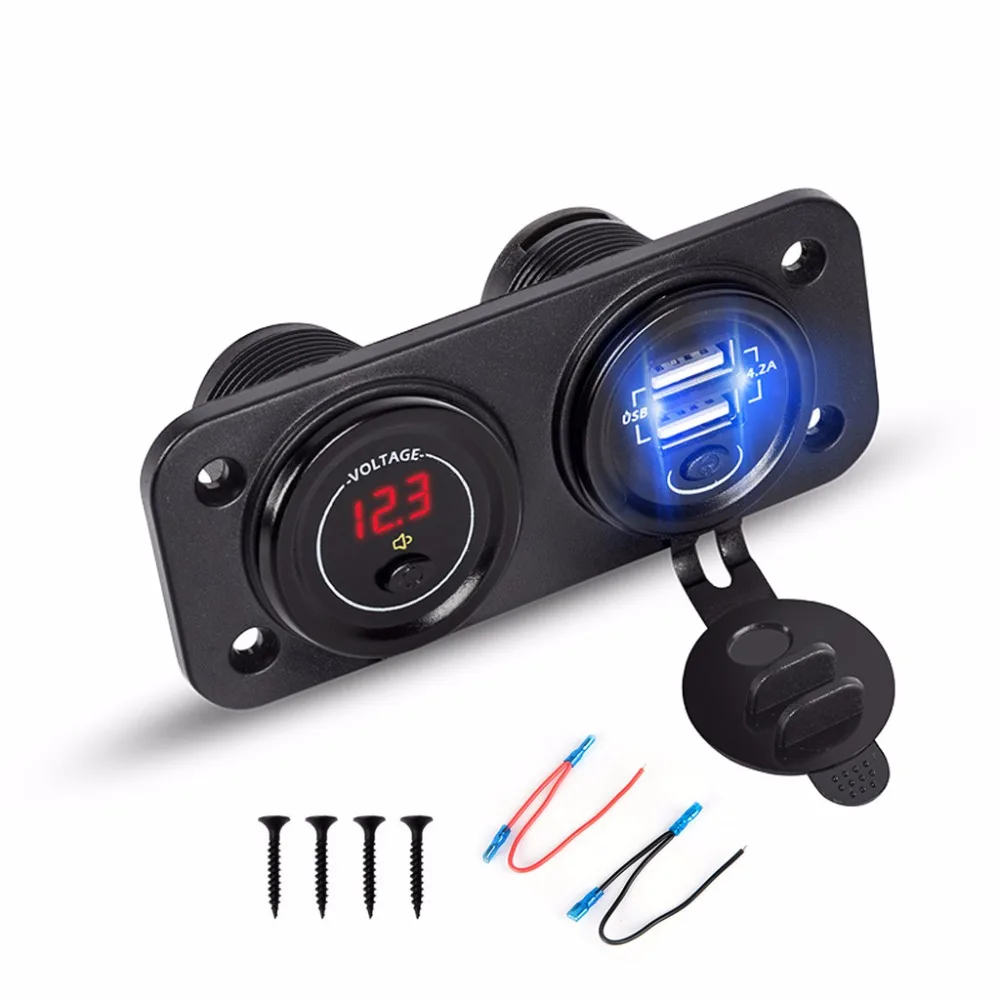 

12V 24V LED Digital Voltmeter Dual USB Power Socket Panel Charger With ON OFF Switch For Car Boat Motorcycle Smartphone GPS
