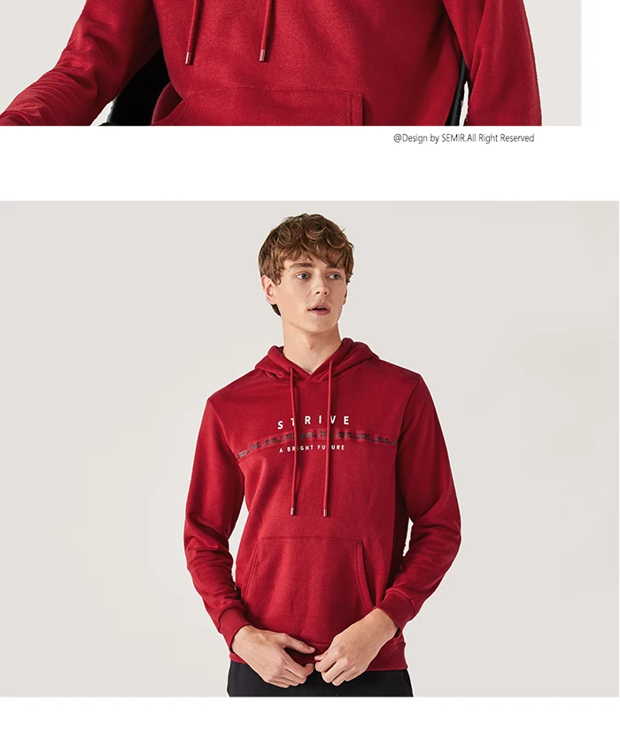 SEMIR свитер для мужчин зима новая с капюшоном Корейская версия с принтом ленты дизайн чувство Свободная рубашка хлопок толстовки для мужчин