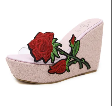 new bohemian rhinestone transparent slope with thick bottom waterproof platform lace slippers children