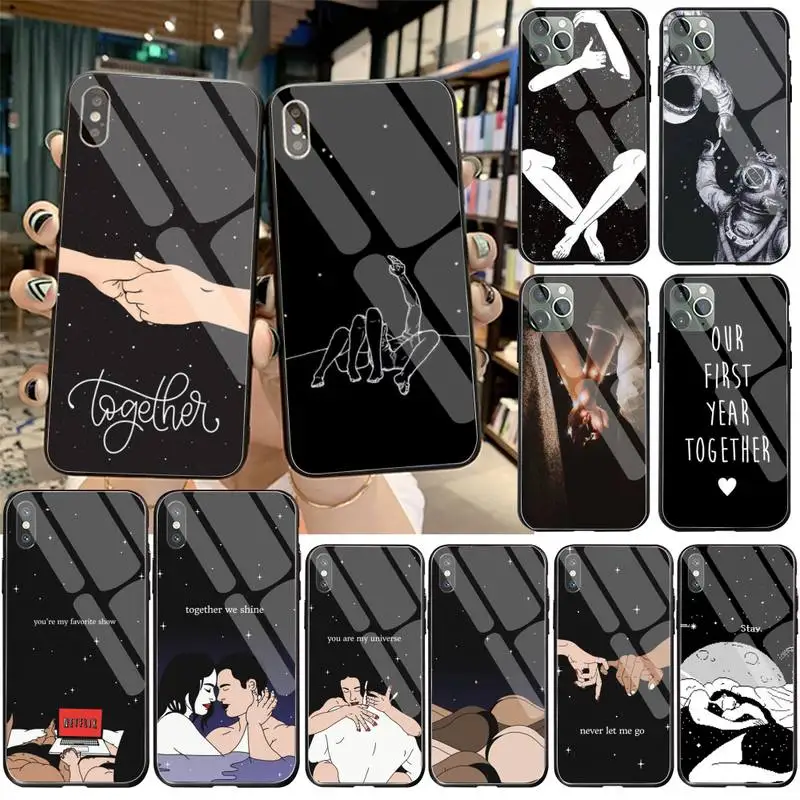 Чехол для телефона CUTEWANAN Couple Best Love Together из закаленного стекла iPhone 11 Pro XR XS MAX 8X7 6S 6 Plus