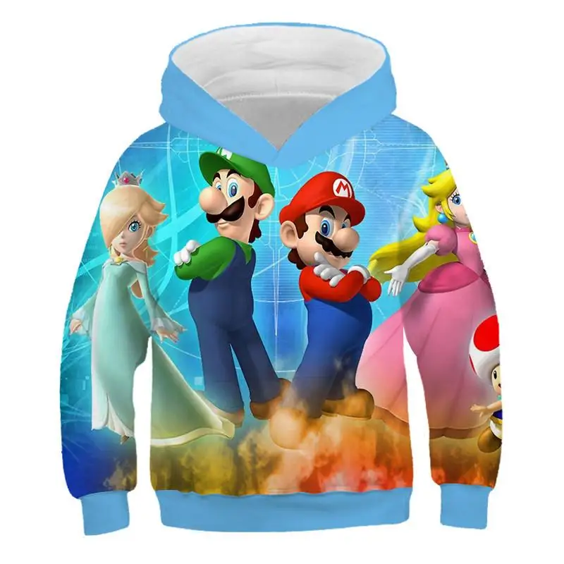 Детский свитер с капюшоном в мультяшном стиле; Модный Детский свитер с 3d принтом; толстовка с изображением Марио; одежда для отдыха для мальчиков и девочек; толстовка с капюшоном