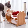Cute Pets Double Bowl Dog Cat Food Water Feeder Stand Raised Ceramic Dish Bowl Wooden Table Pet Supplies ► Photo 3/6