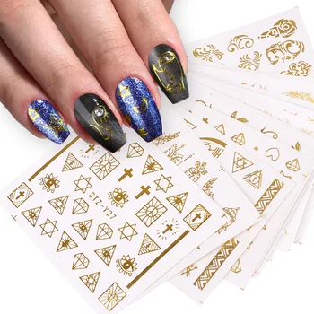 

20pcs Gold Abstract Image Water Transfer Nail Sticker Flower Pattern Hollow Designs Sliders For Nail Decals Manicure JIYY20-1