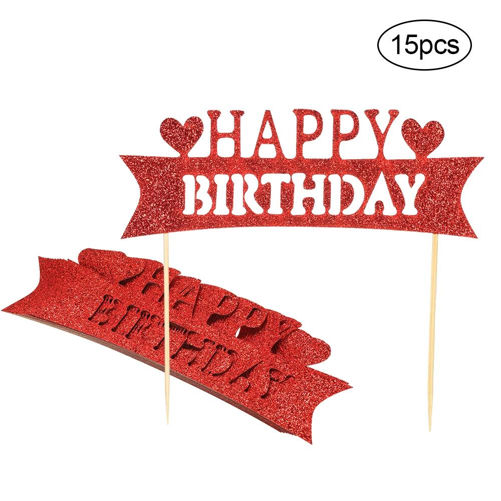 15 шт. Блестящий бумажный Топпер для торта «С Днем Рождения» день рождения праздник Кекс десерт вечерние украшения свадебные принадлежности