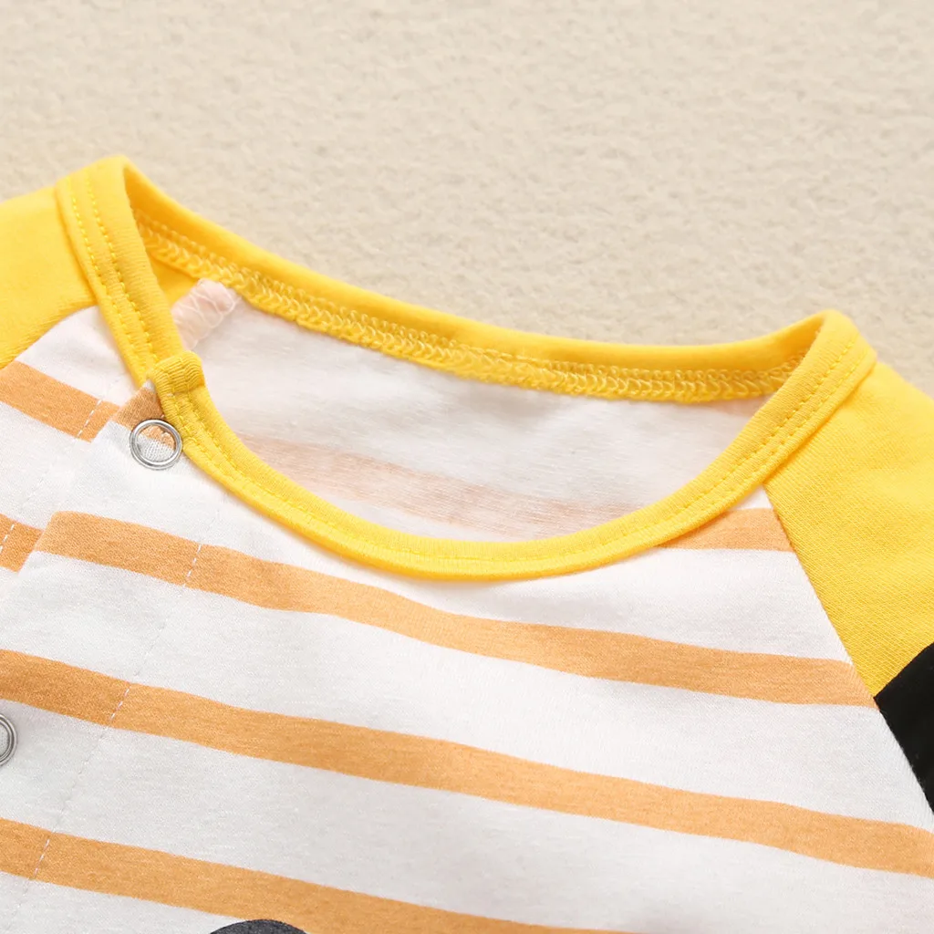 baby boy girl clothes Long sleeve cute cartoon bear print striped round collar jumpsuit romper clothes#G2